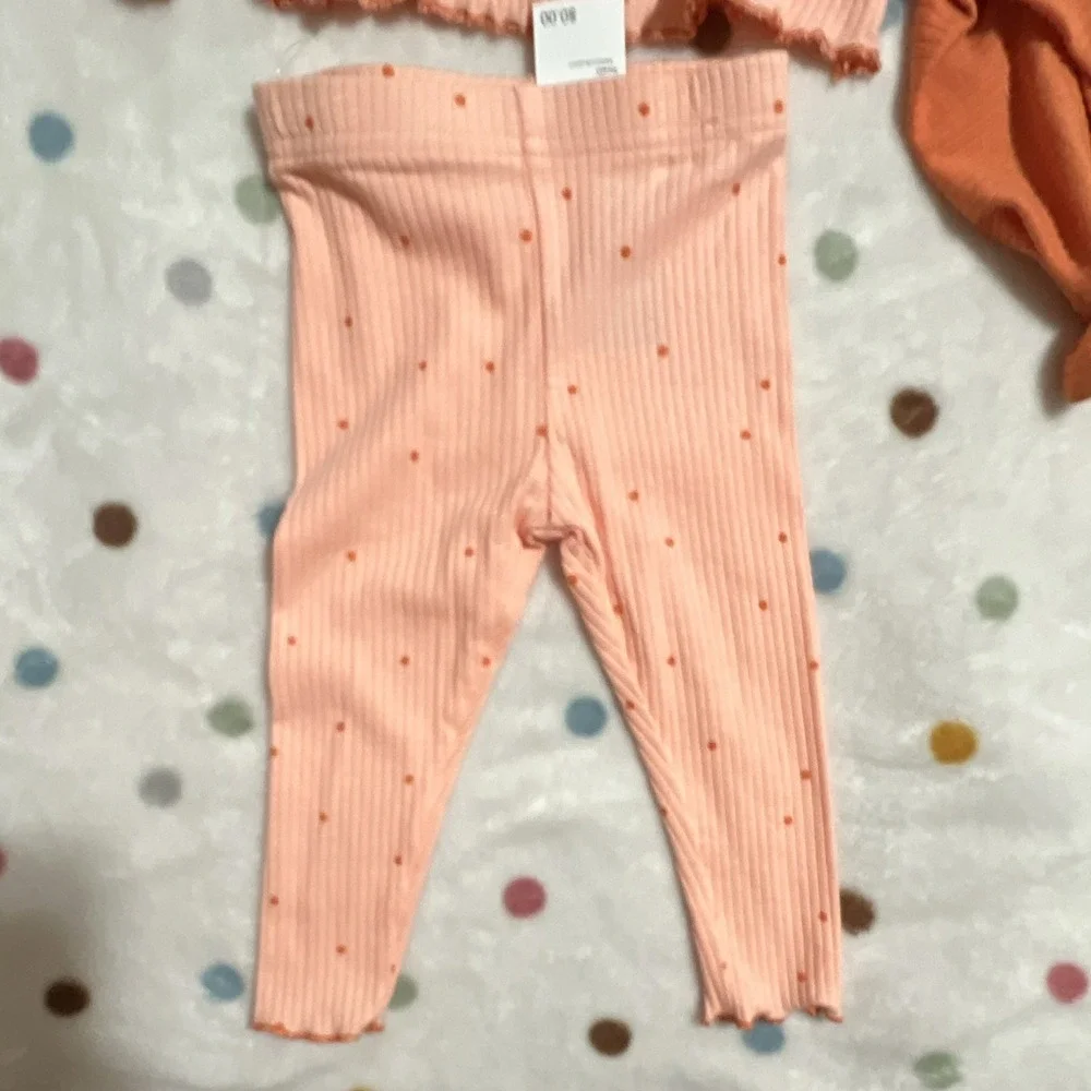 Cat & Jack Girls 3pc Ribbed Polka Dot Long Sleeve Pants Set 6-9M